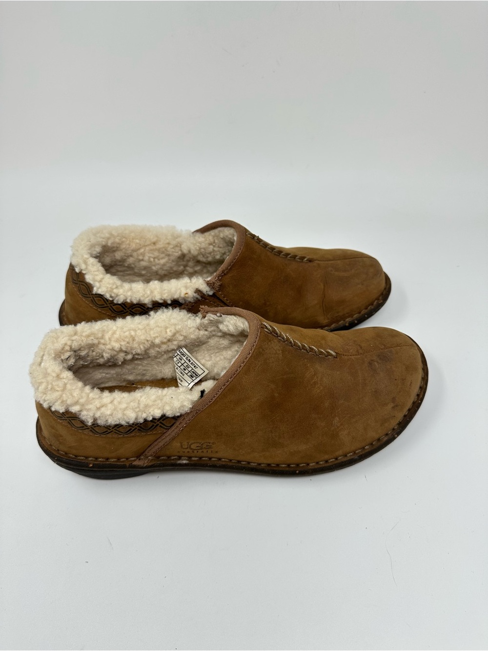 UGG Australia Brown Oil Leather Fur Loafer SN 5747 Women's 9
